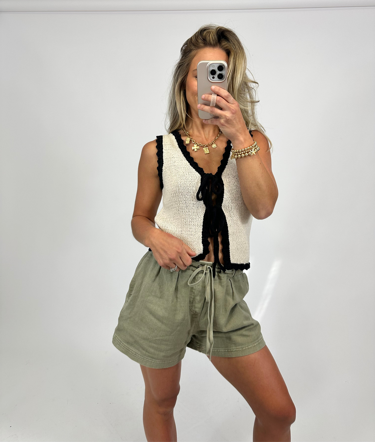 Together Denim Shorts - Olive