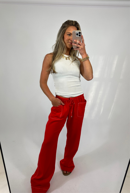 Red Linen Trousers