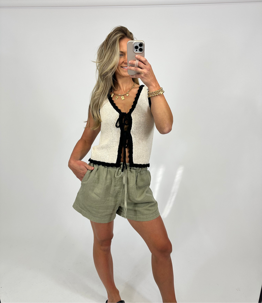 Together Denim Shorts - Olive