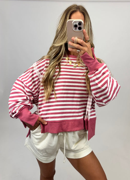 Mauve Moments Striped Sweatshirt