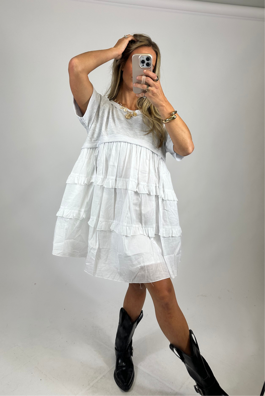 Grey/White Babydoll Dress