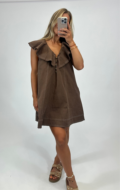 Reese Ruffled Collar Dress-Mocha