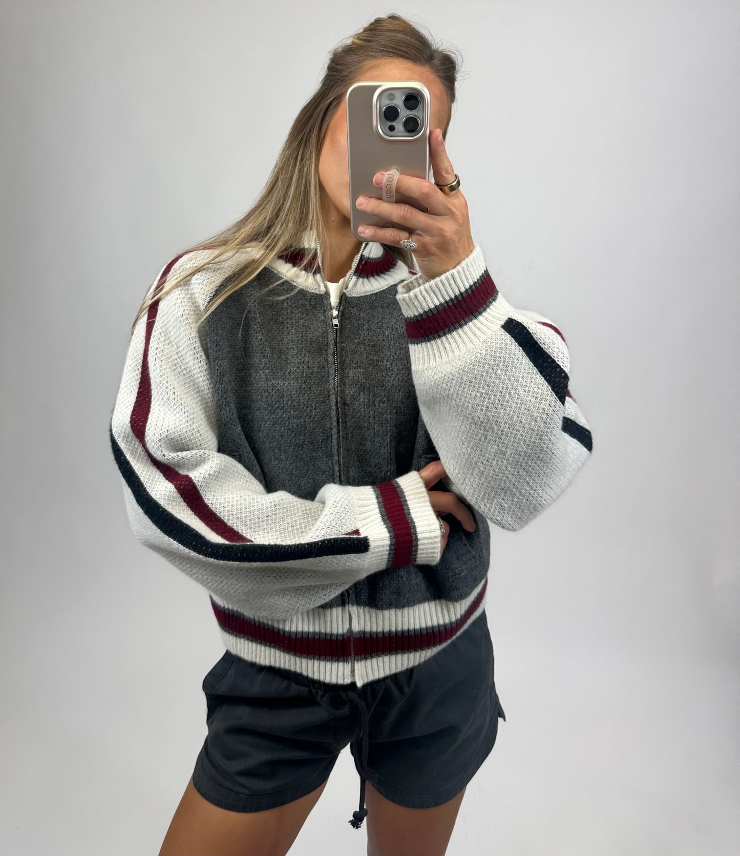 Varsity Zip Mock Neck Cardigan