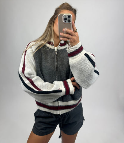 Varsity Zip Mock Neck Cardigan