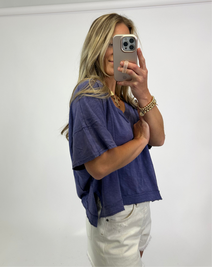 Edge V-Neck Tee - Dusty Indigo | August Moon Boutique