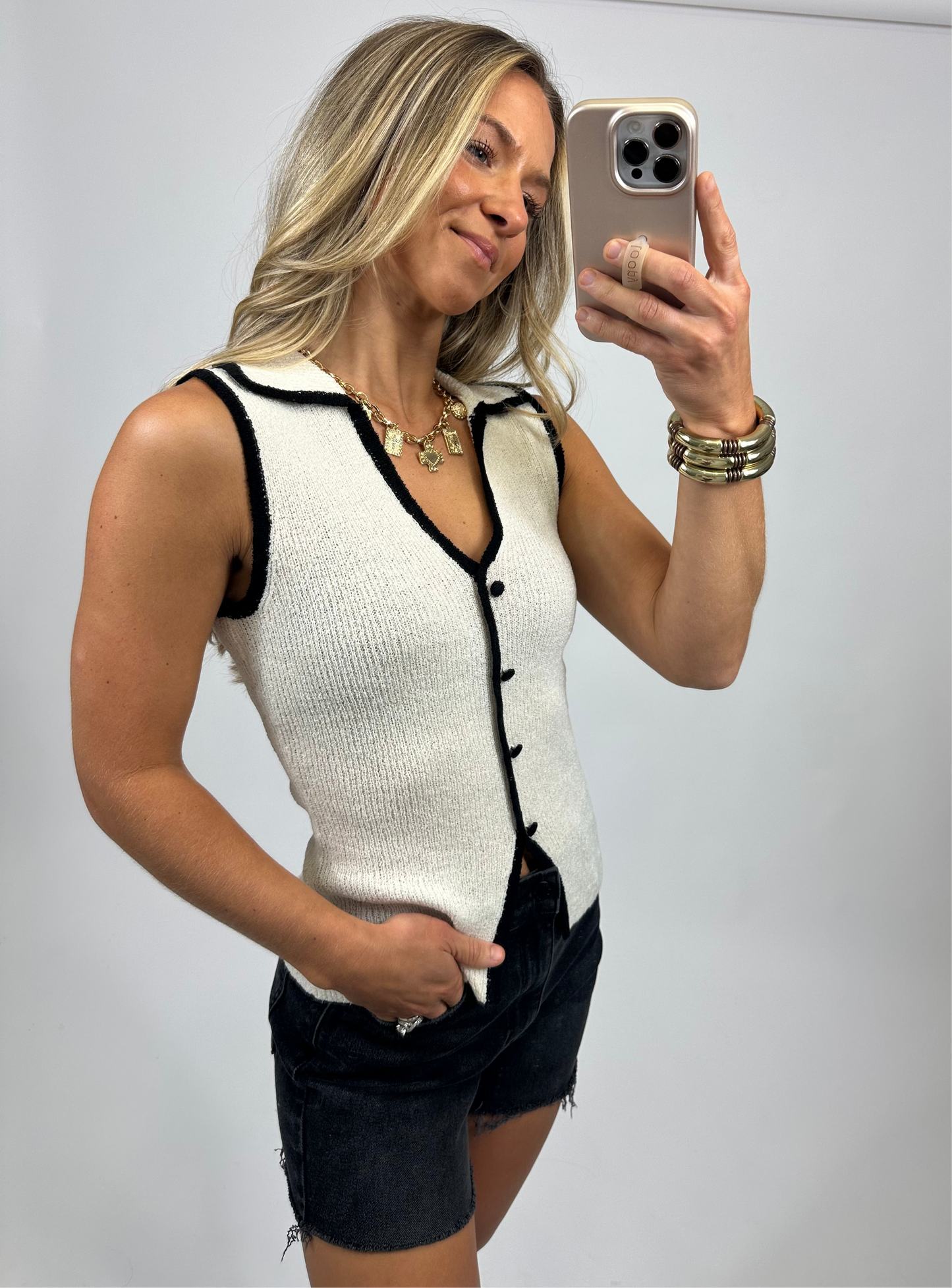 Tess Collared Tank - Cream