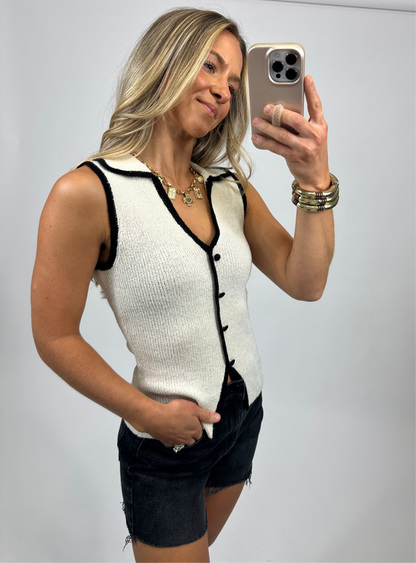Tess Collared Tank - Cream