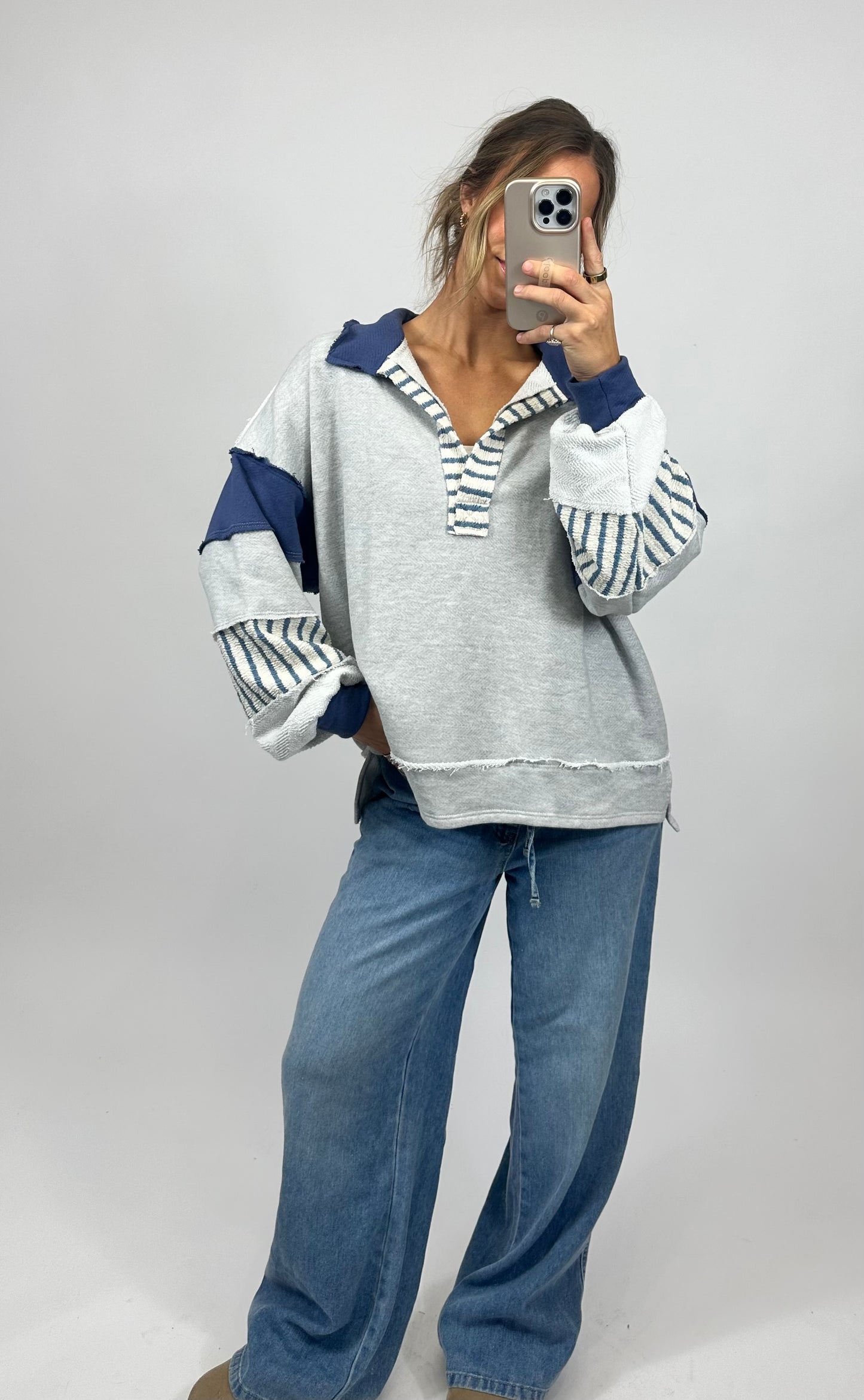 Cambria Top - Grey/Navy