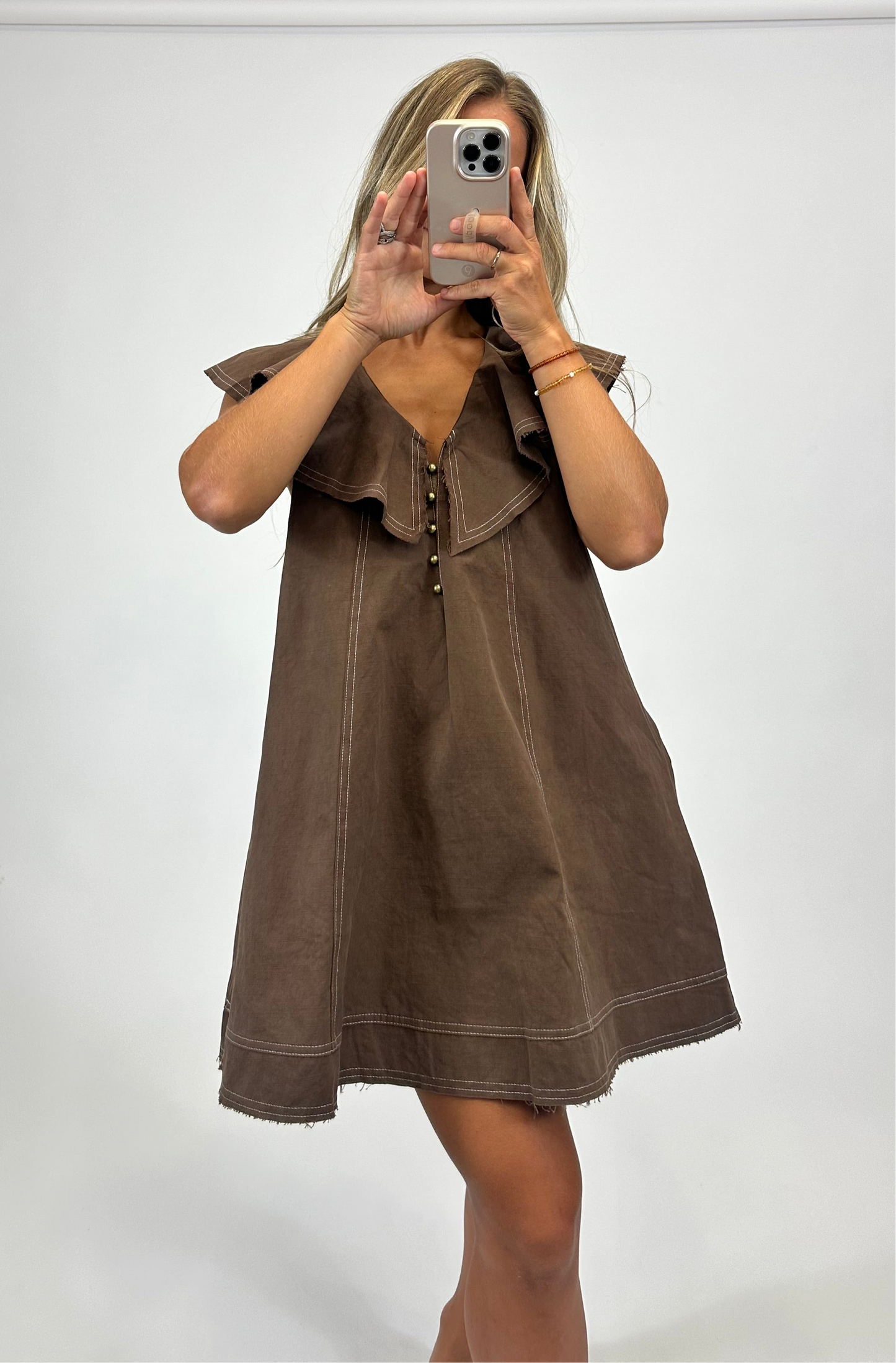 Reese Ruffled Collar Dress-Mocha