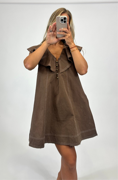 Reese Ruffled Collar Dress-Mocha