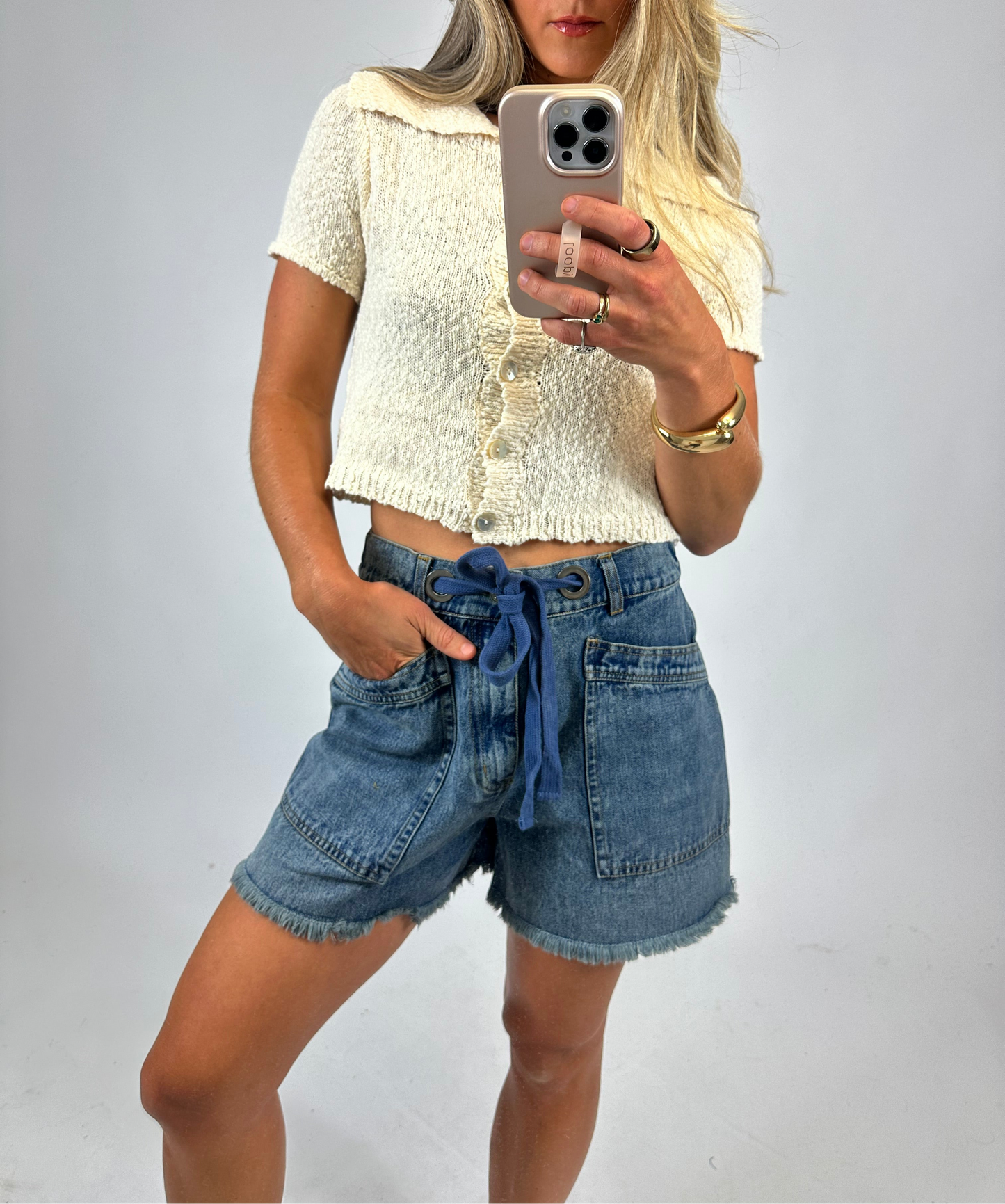 Washed Denim Tie Shorts