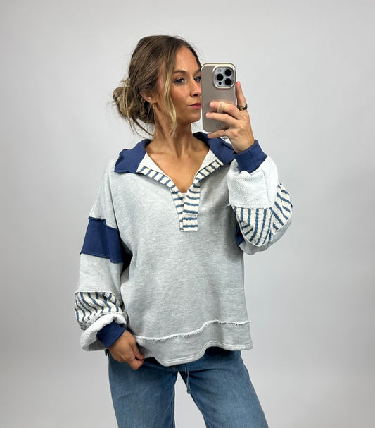 Cambria Top - Grey/Navy