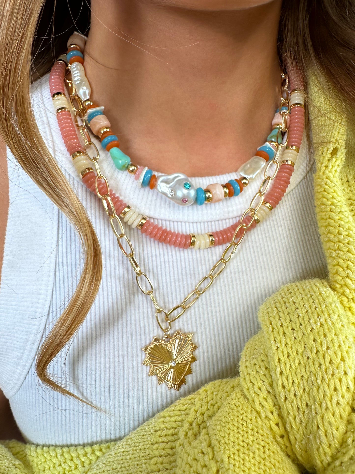 Lovers Layer Necklace - Pink/Blue