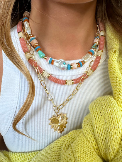 Lovers Layer Necklace - Pink/Blue