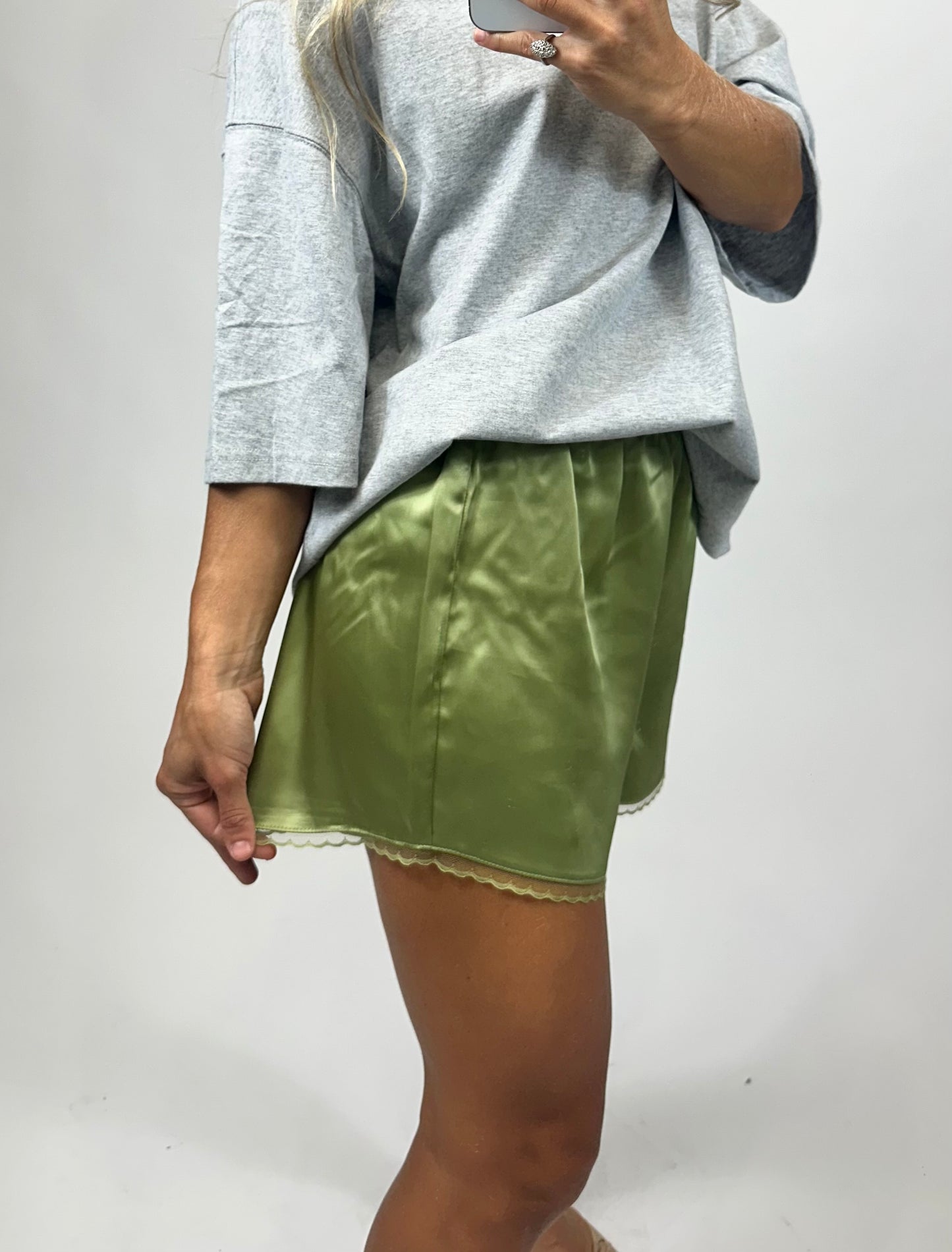 Matcha Mist Satin Shorts