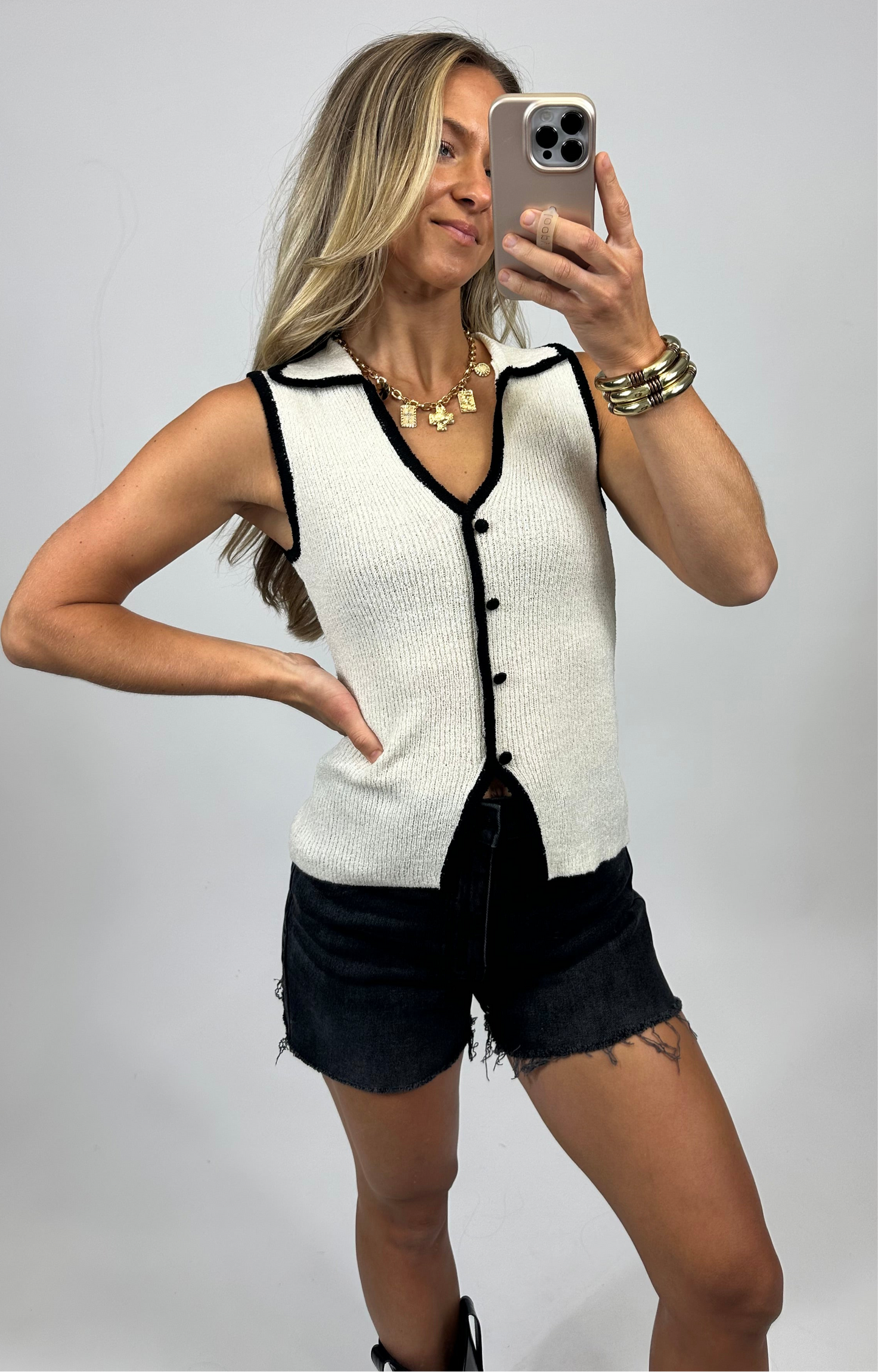 Tess Collared Tank - Cream