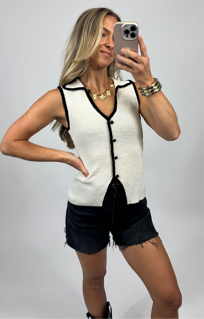 Tess Collared Tank - Cream