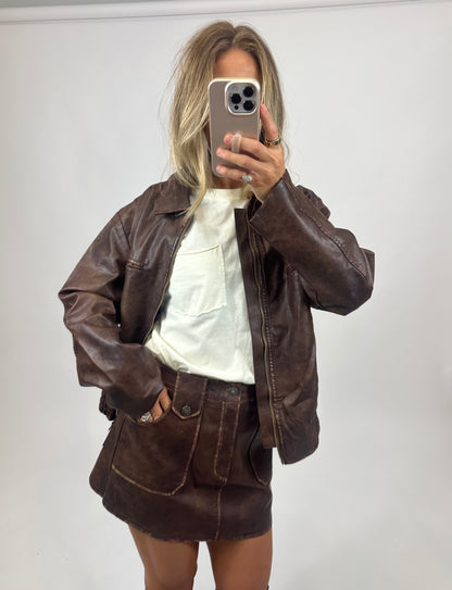 Mocha Moto Mini Skirt