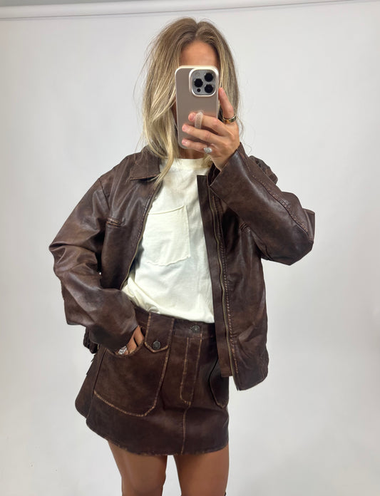 Mocha Moto Mini Skirt