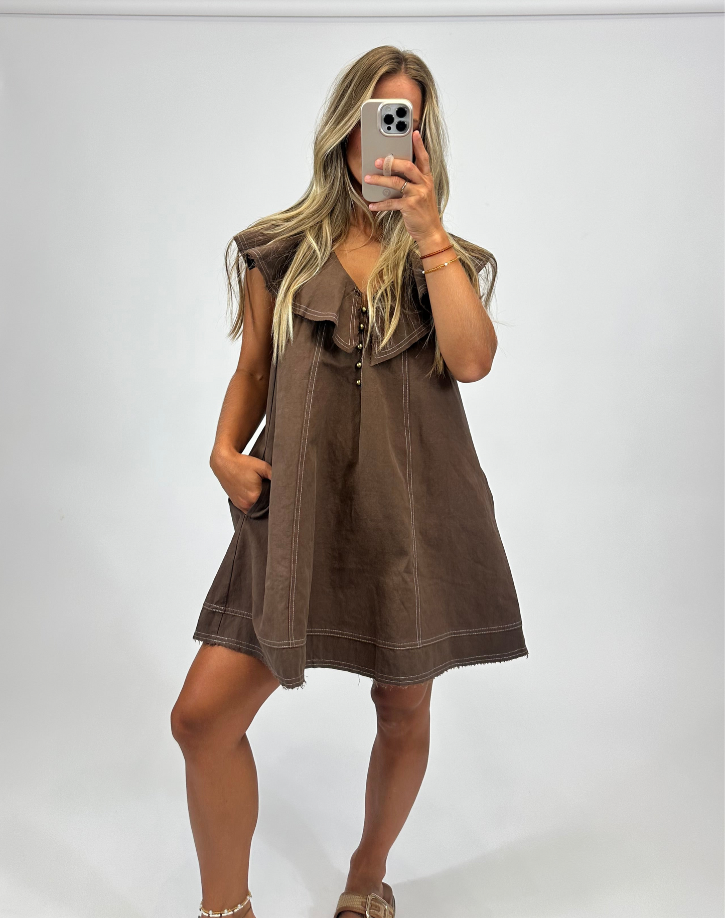 Reese Ruffled Collar Dress-Mocha