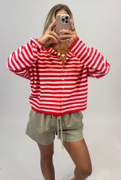 Strawberry Kiss Striped Cardigan