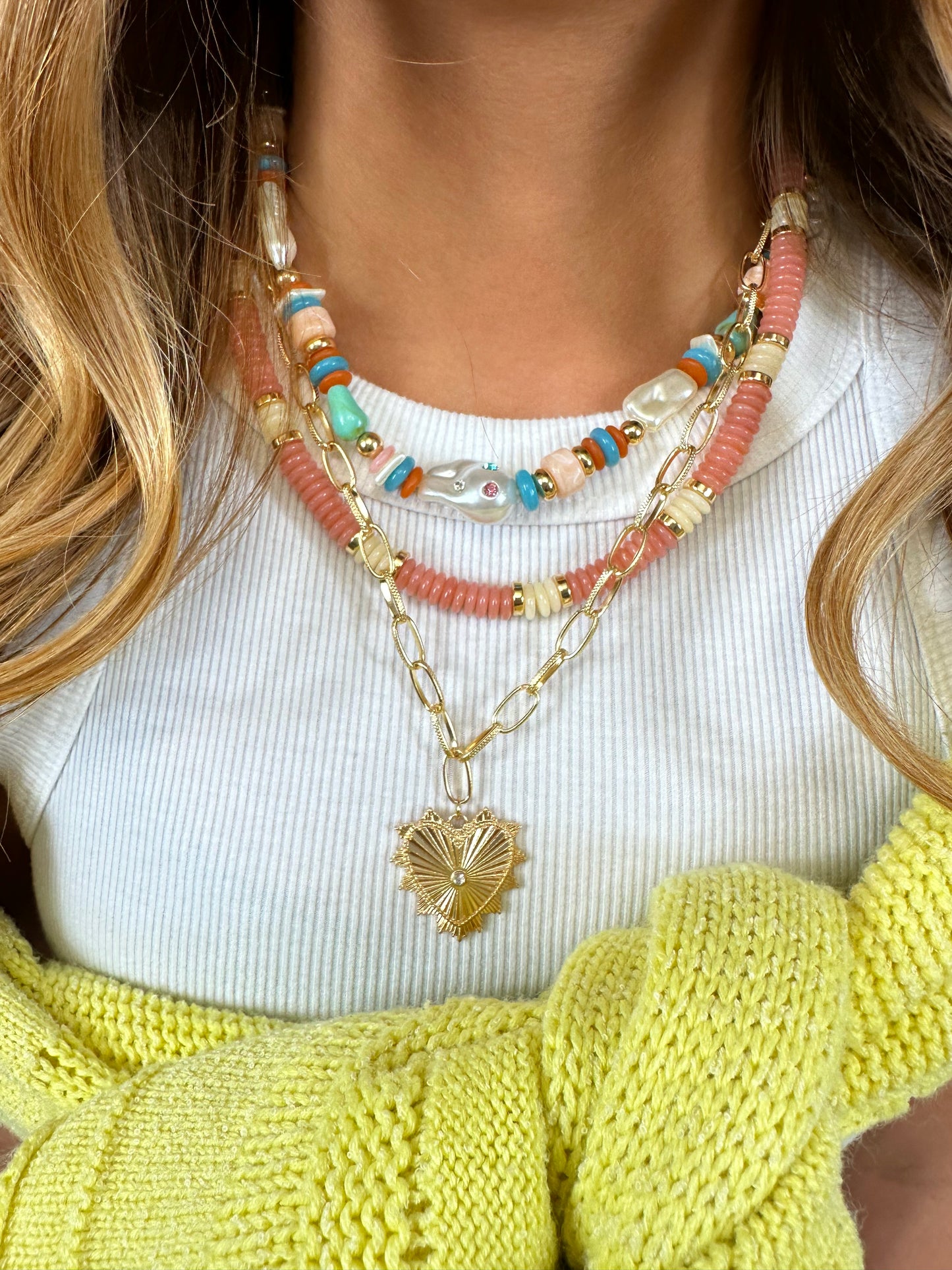 Lovers Layer Necklace - Pink/Blue