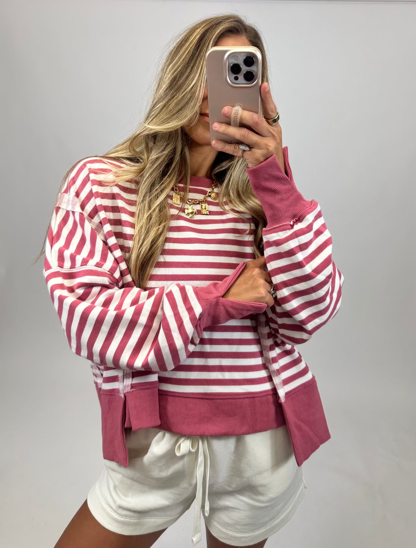 Mauve Moments Striped Sweatshirt