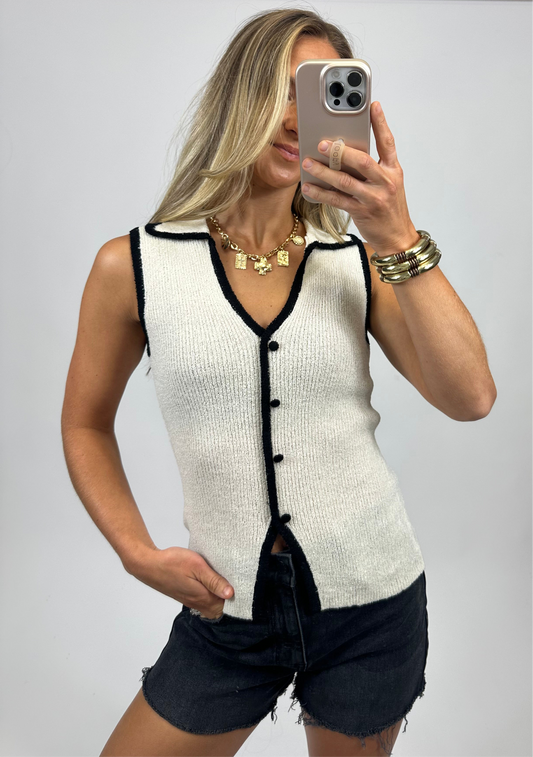 Tess Collared Tank - Cream