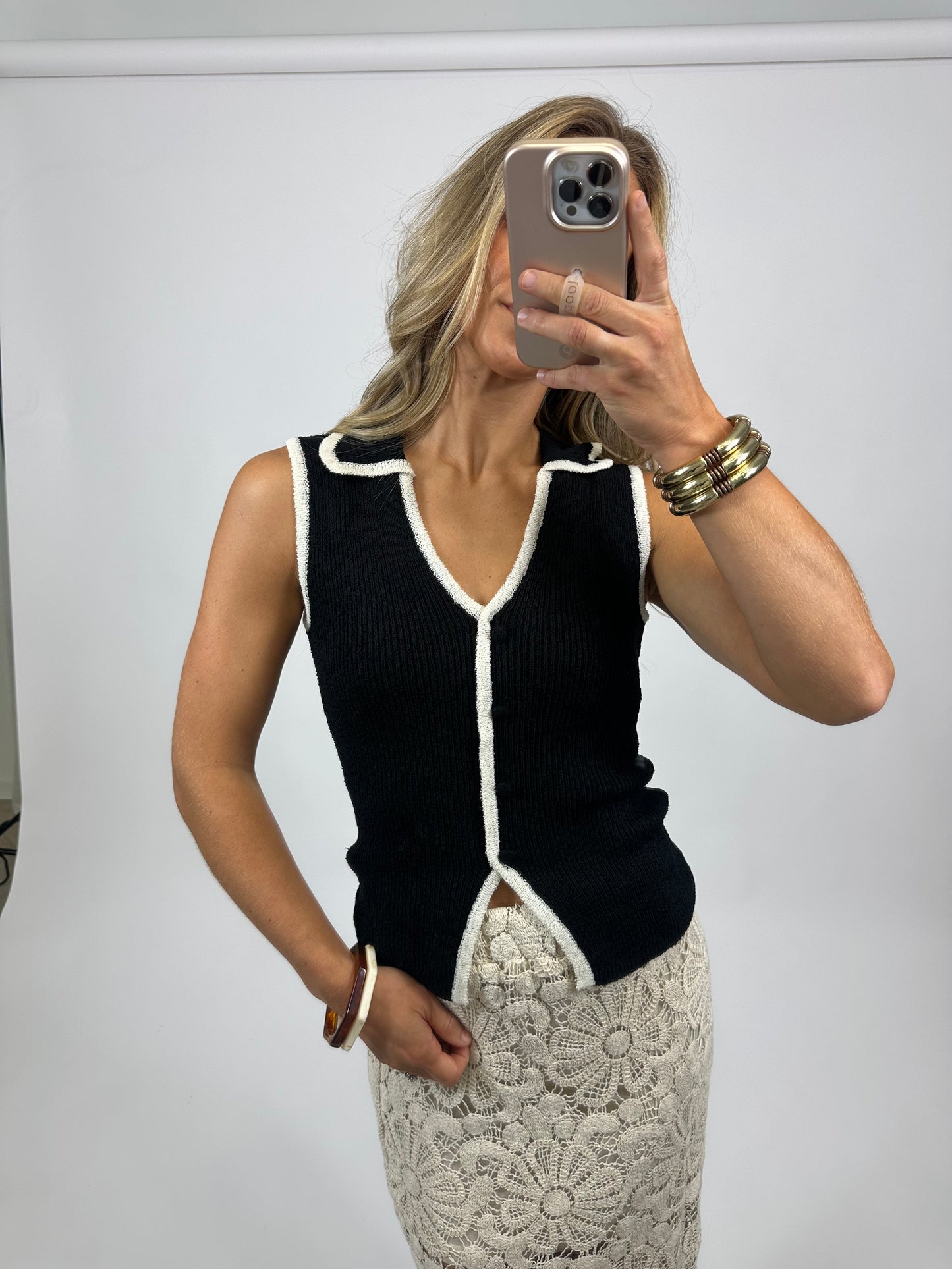 Tess Collared Tank - Black