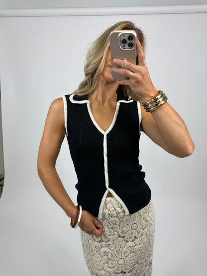 Tess Collared Tank - Black