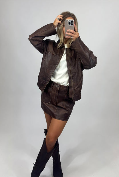 Mocha Moto Mini Skirt