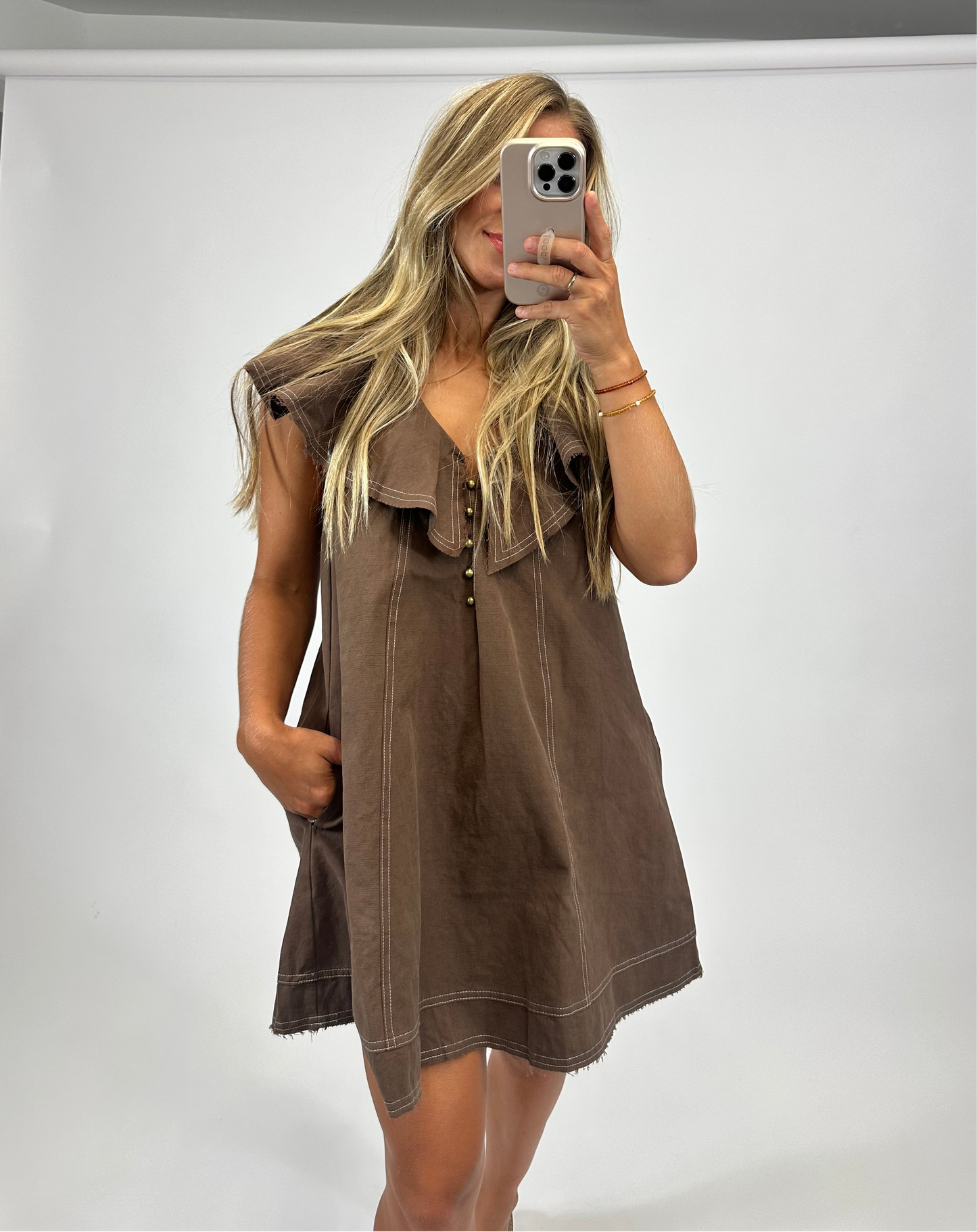 Reese Ruffled Collar Dress-Mocha
