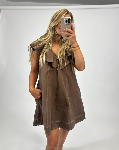 Reese Ruffled Collar Dress-Mocha