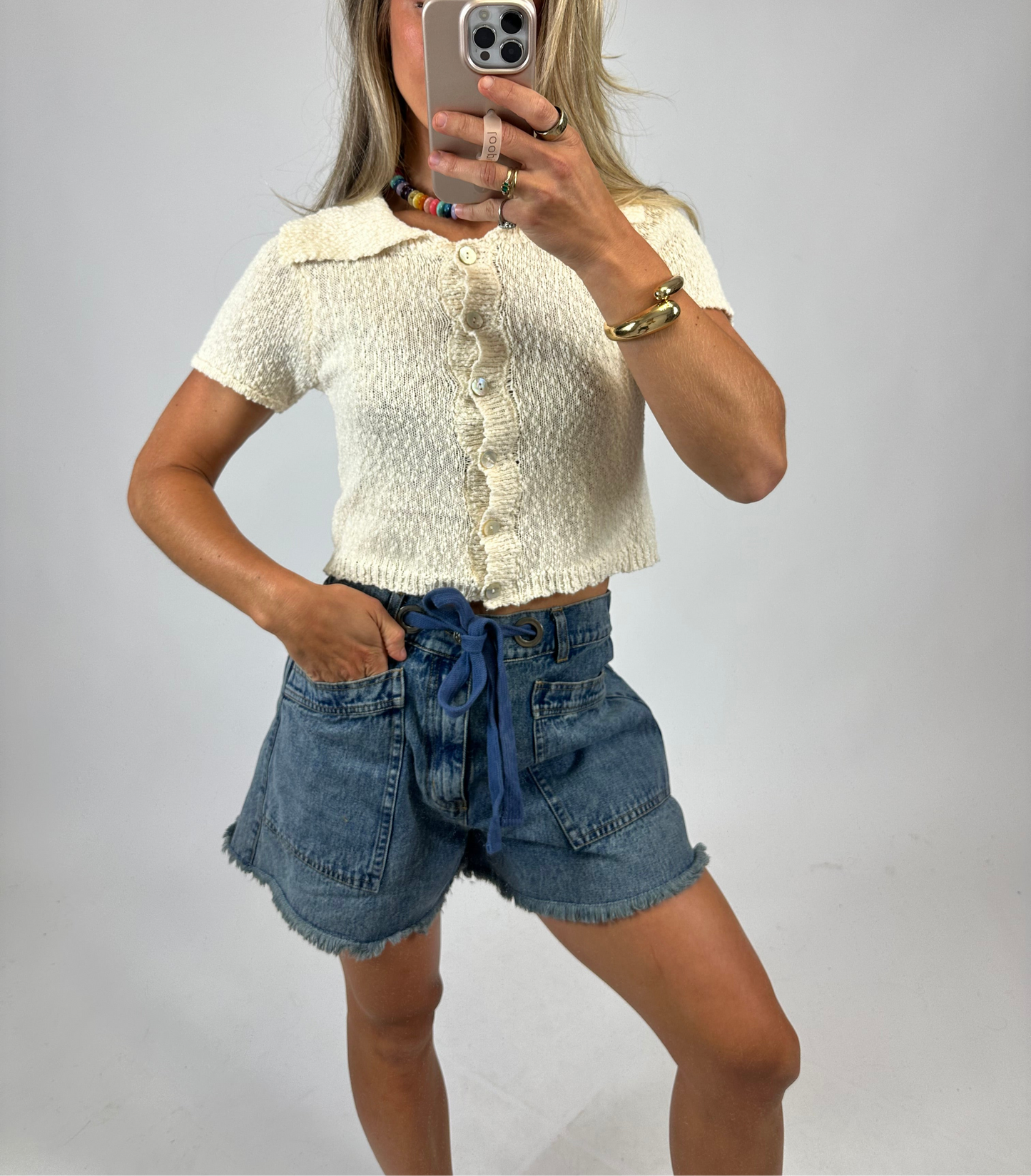 Washed Denim Tie Shorts