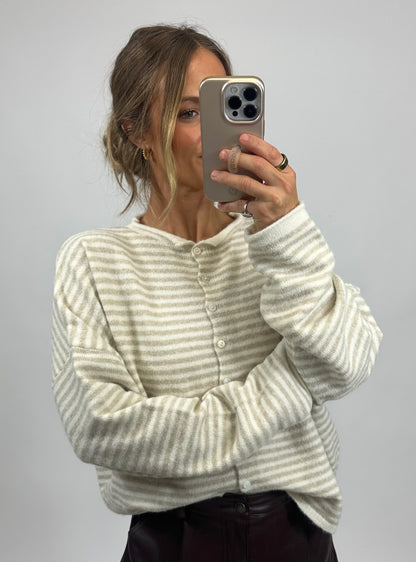 Piper Cardigan - Cream Stripe