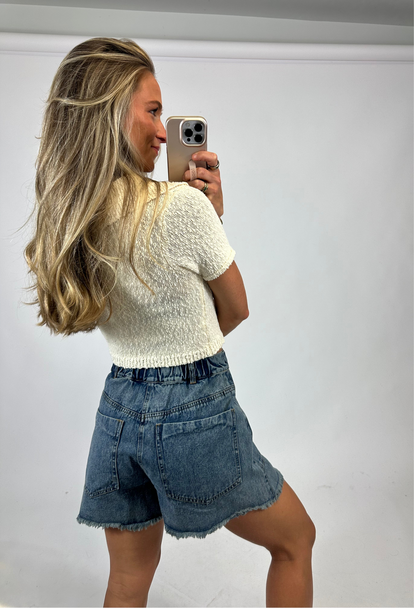 Washed Denim Tie Shorts