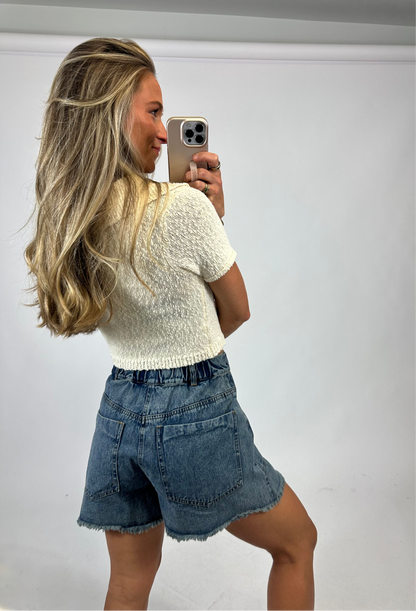 Washed Denim Tie Shorts