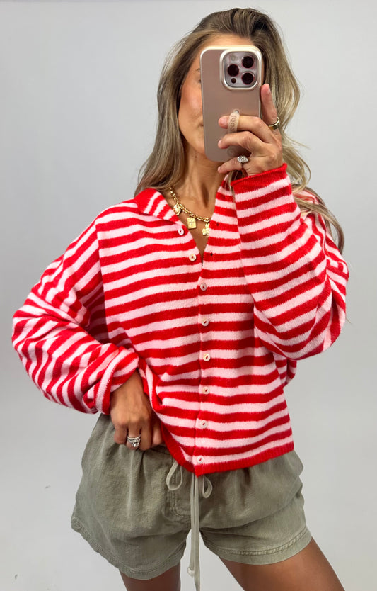 Strawberry Kiss Striped Cardigan