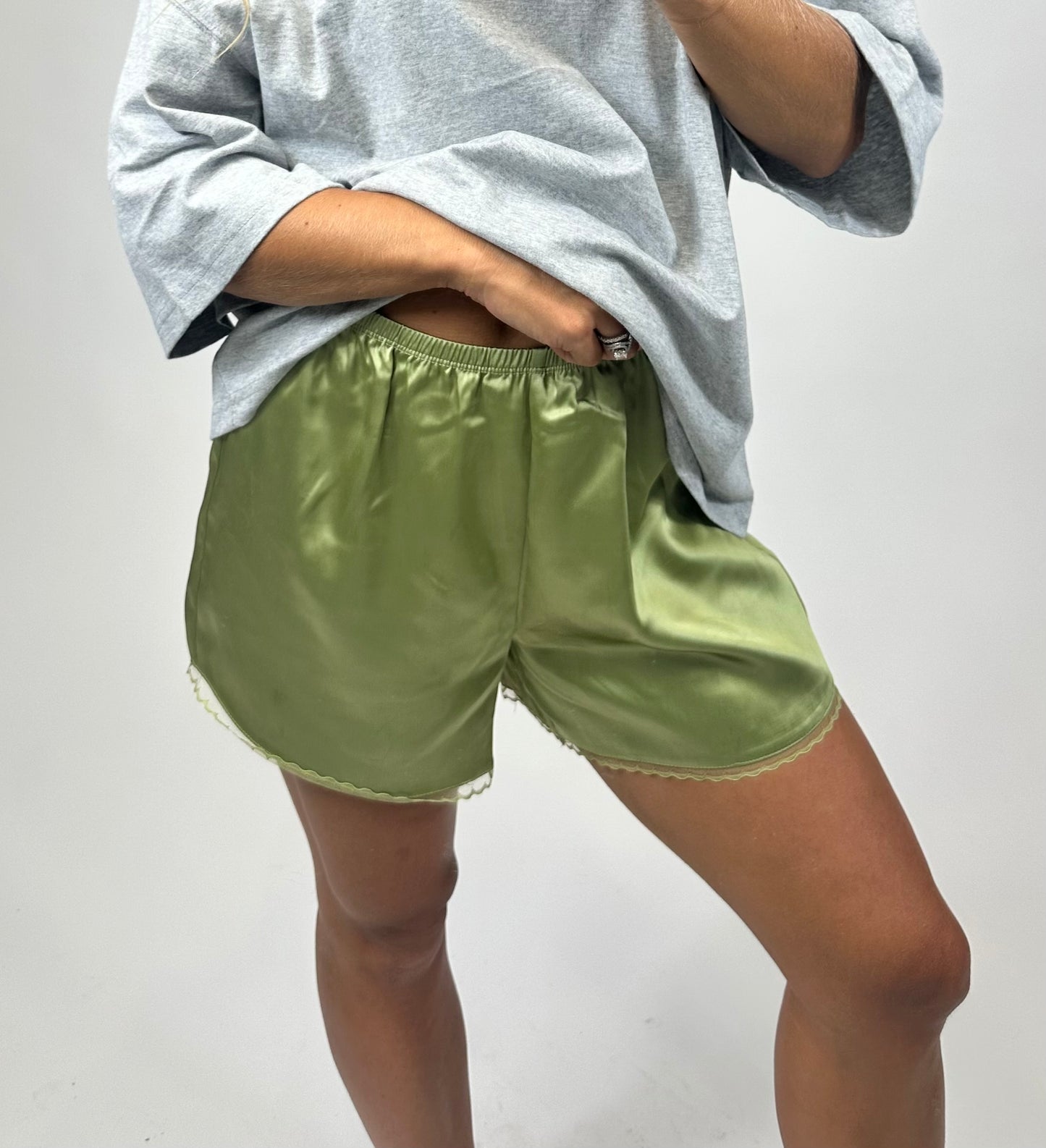Matcha Mist Satin Shorts