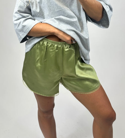 Matcha Mist Satin Shorts