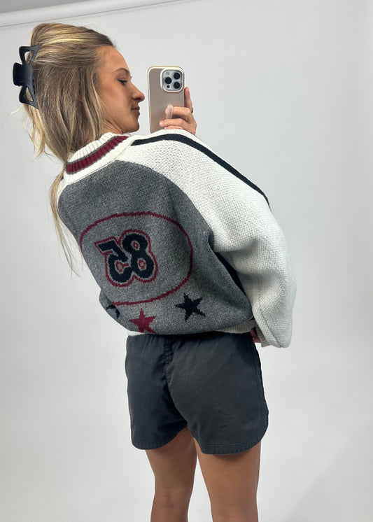 Varsity Zip Mock Neck Cardigan