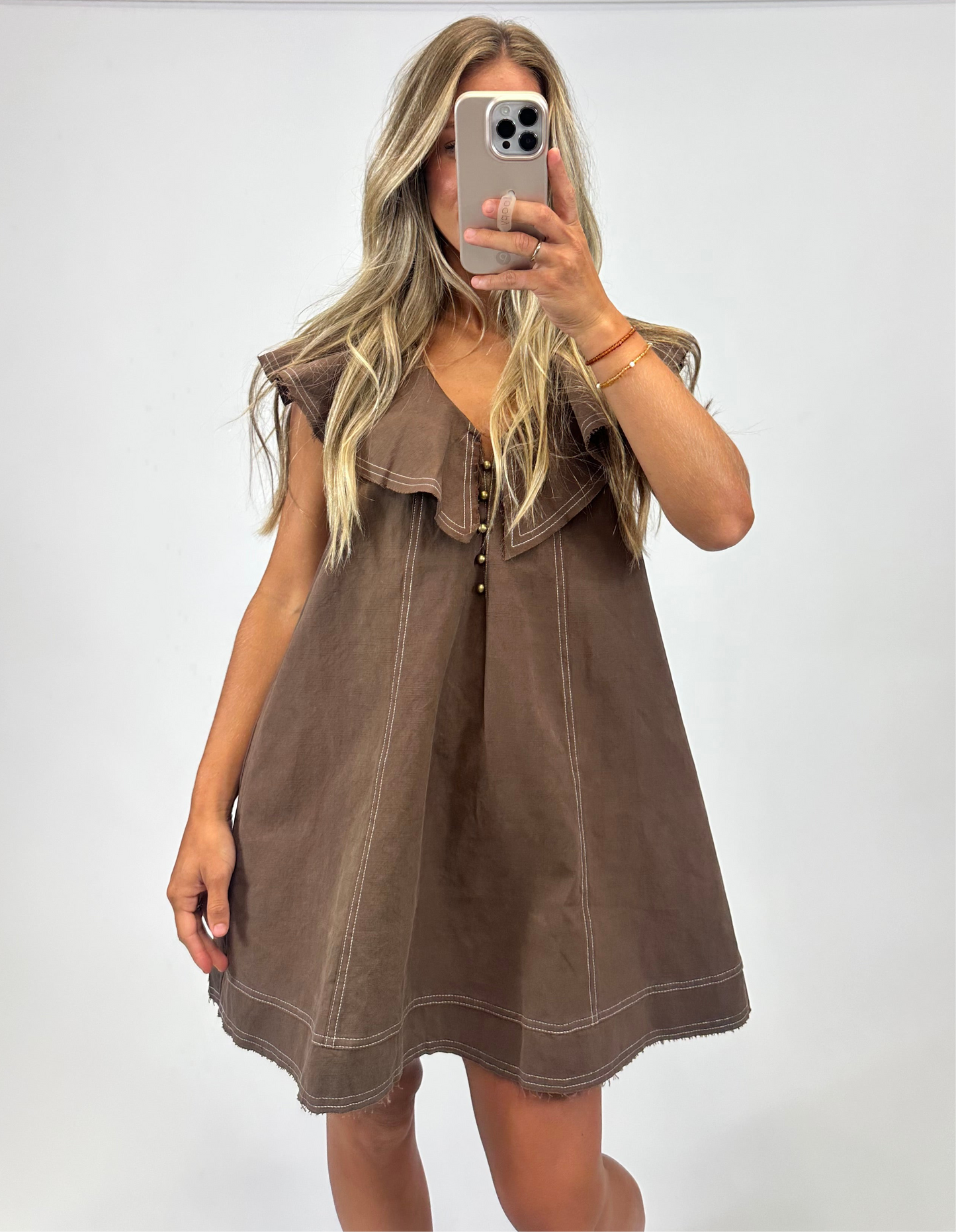 Reese Ruffled Collar Dress-Mocha