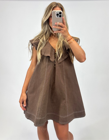 Reese Ruffled Collar Dress-Mocha