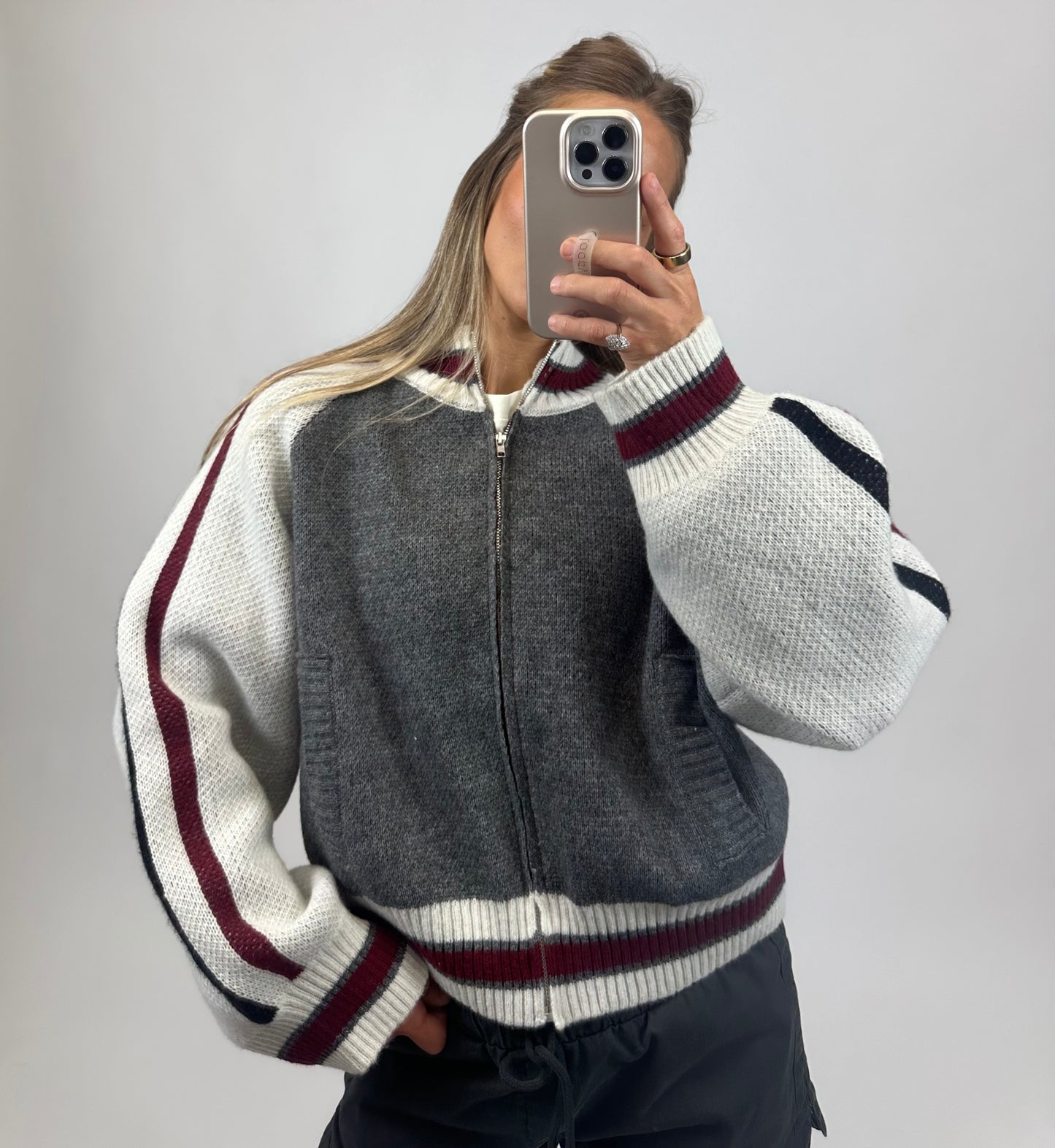 Varsity Zip Mock Neck Cardigan