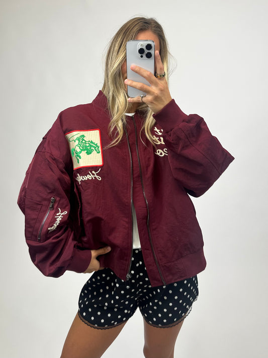 maroon rodeo western bomber jacket